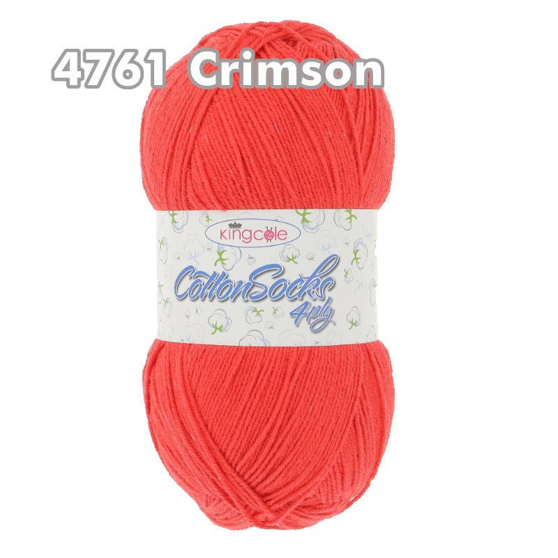 King Cole - Cotton Socks 4Ply - Cobalt Crimson 4761